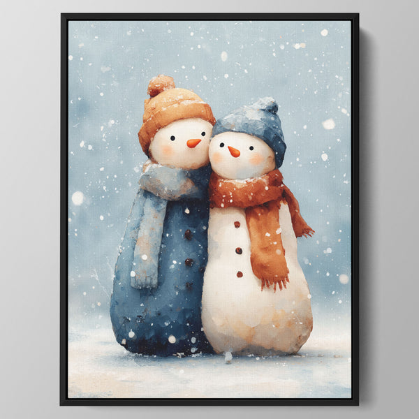 Snowman Hug in Soft Snow Wall Art