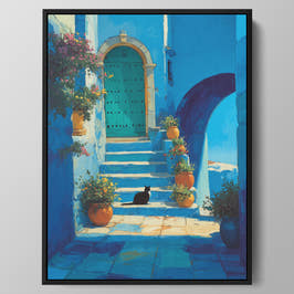 Mediterranean Blue Steps Cat Wall Art