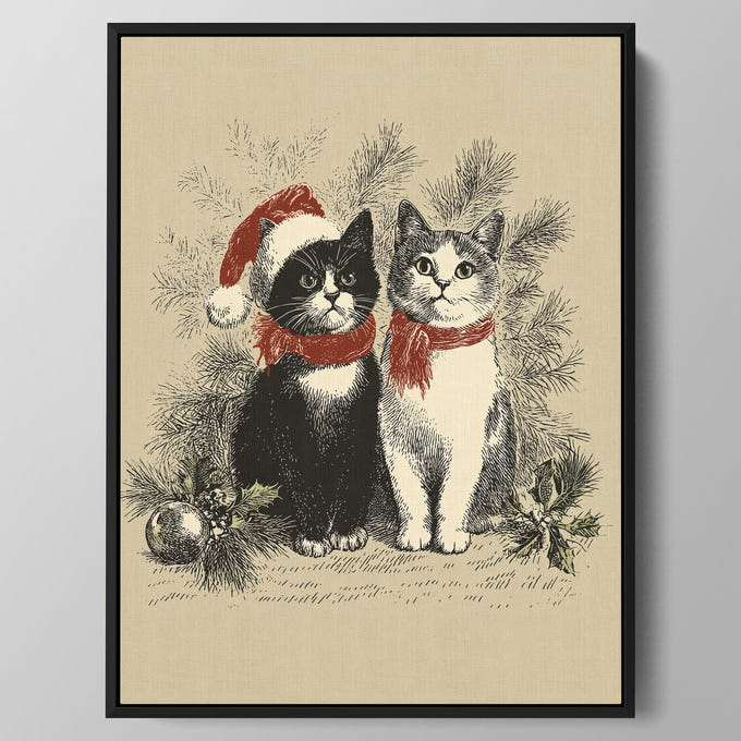 Vintage Holiday Cats Wall Art