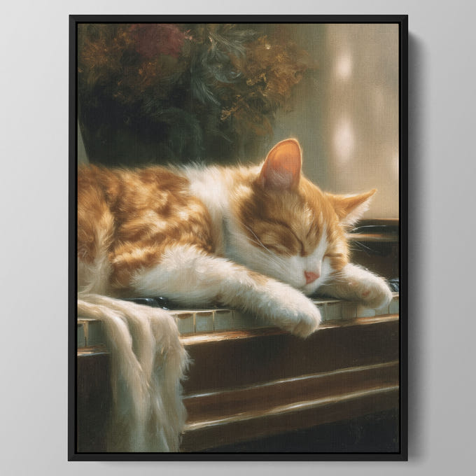 Sunlit Piano Nap Cat Wall Art