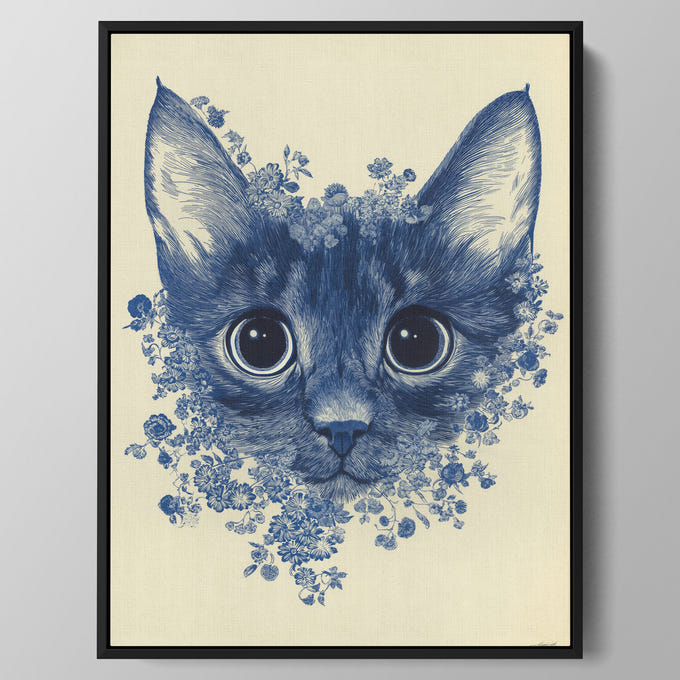 Indigo Floral Cat Wall Art