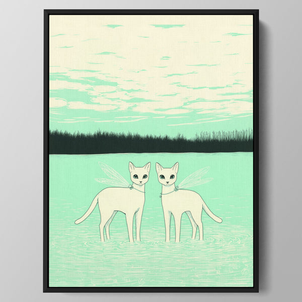 Twin Winged Cats at the Lake Wall Art
