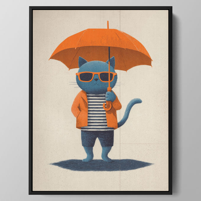 Striped Umbrella Cat Wall Art