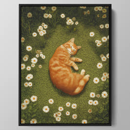 Daisy Circle Nap Cat Wall Art