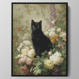 Black Cat in Flower Garden Wall Art