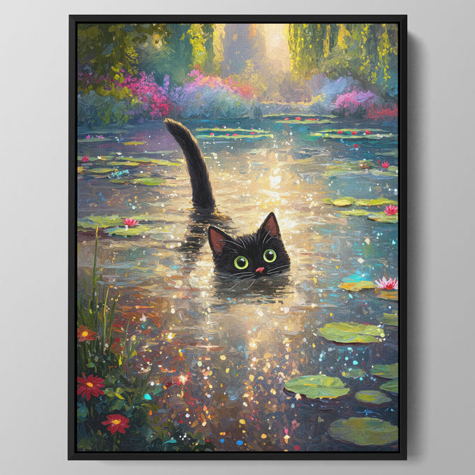 Lily Pond Surprise Cat Wall Art
