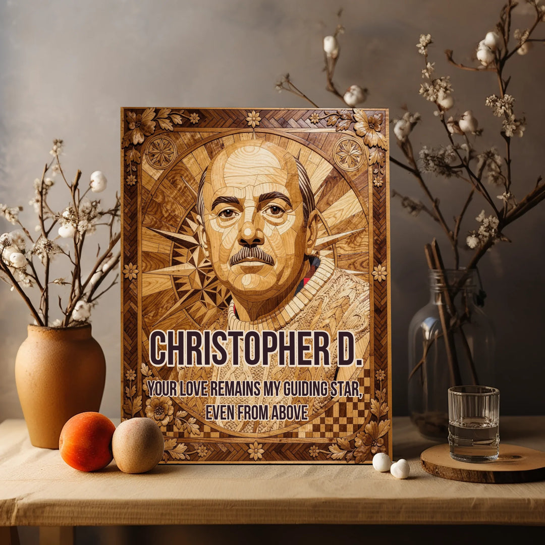 Wood Inlay Custom Memorial Portrait