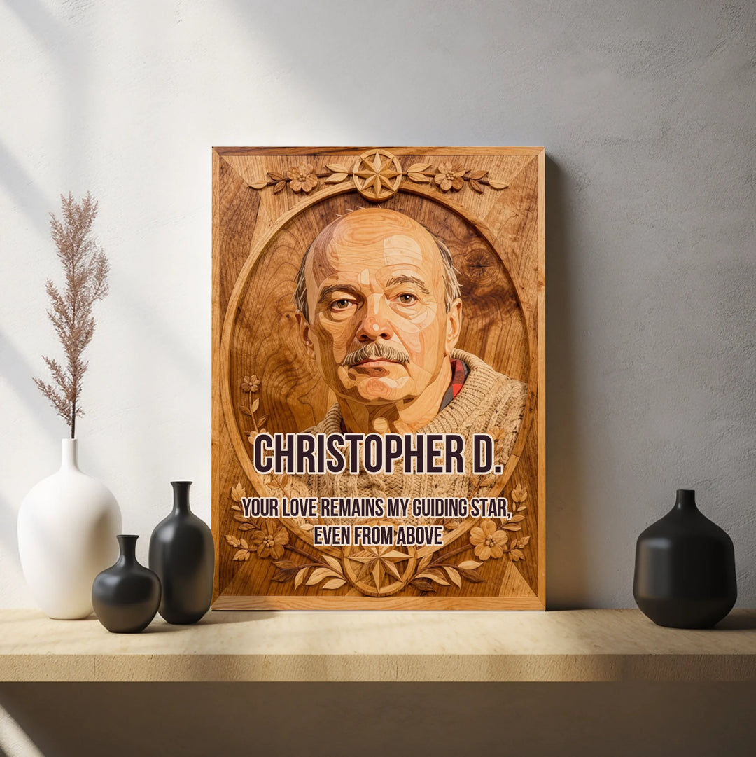 Wood Inlay Custom Memorial Portrait